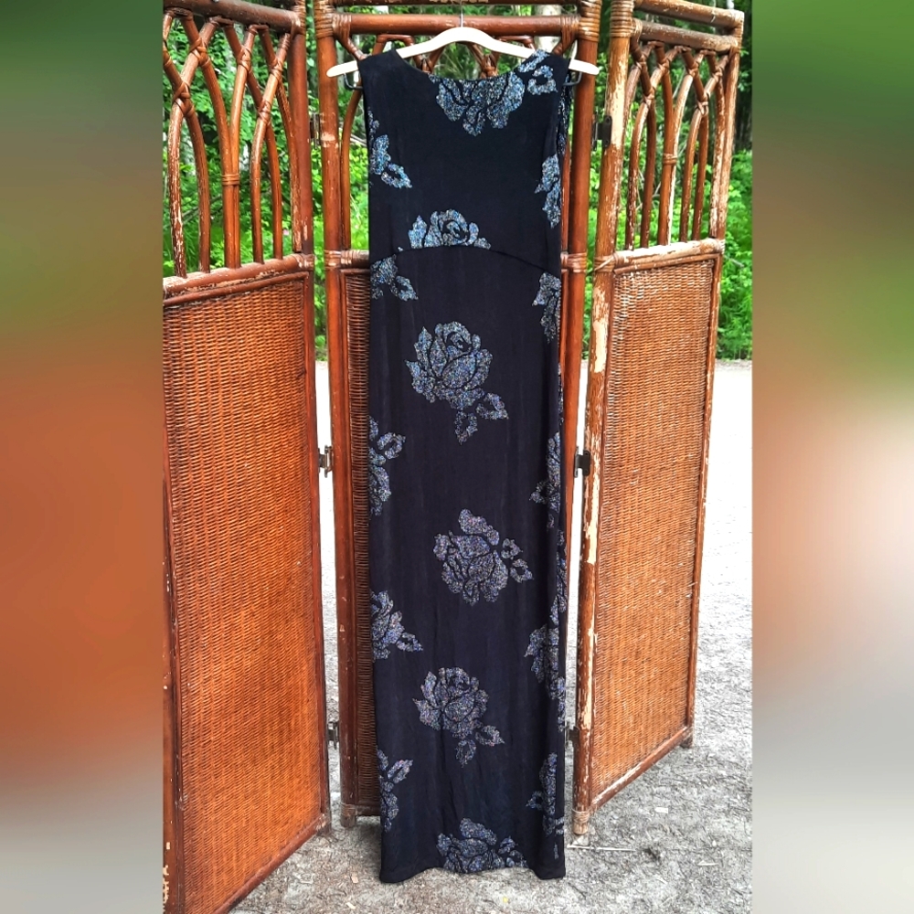 PM Clothing Black Floral Ballroom Maxi Dress